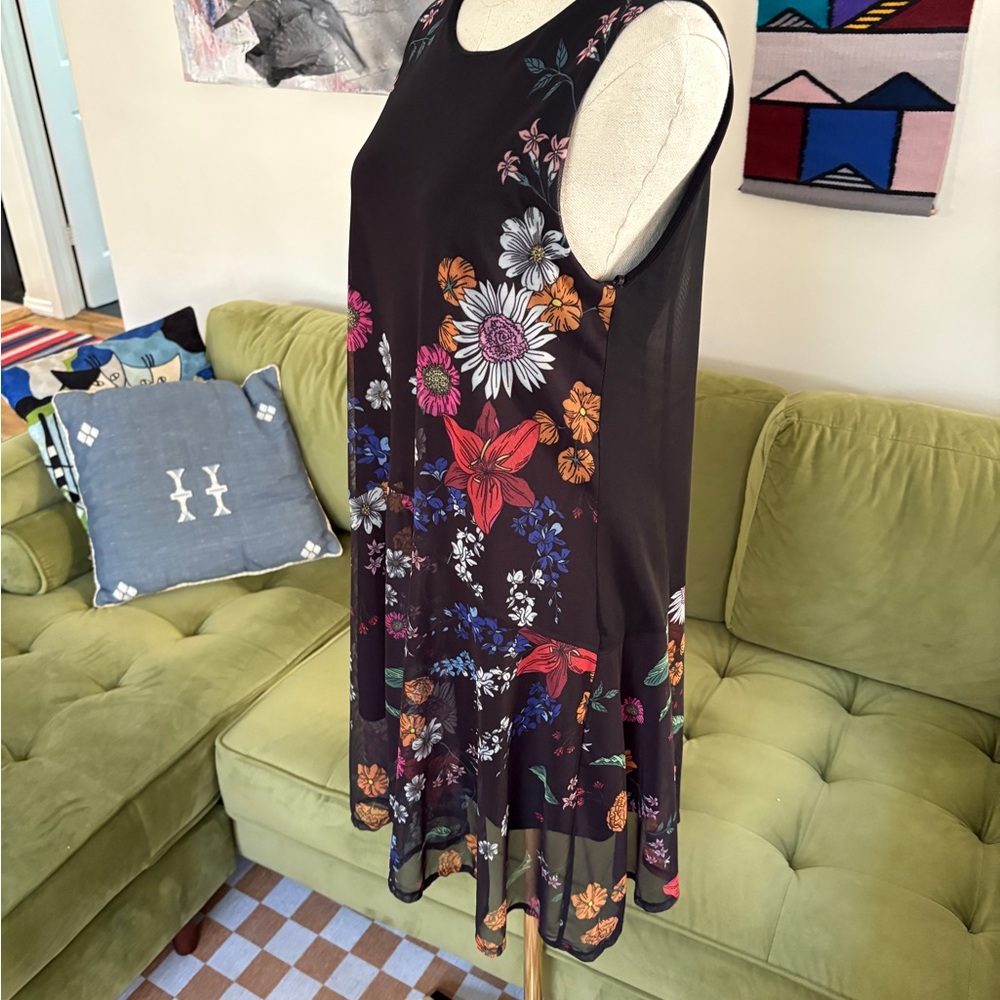 Desigual Black Floral Trapeze Dress sz L